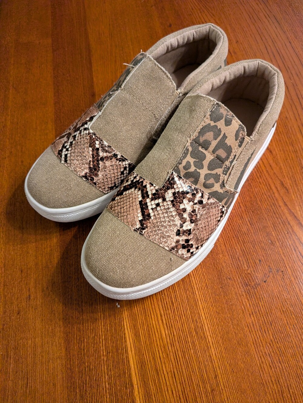 Women's Jolimall Slip-On Sneakers in Tan with Animal Print Accent, 8